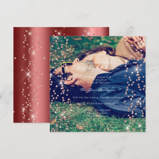 Birthday Afstuderen Spark Foto Confetti Roos Maroo Kaart (Voorkant / Achterkant)