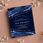 Birthday agate marmer blue roos budget uitnodiging flyer<br><div class="desc">Let op: deze uitnodiging is op flyer paper en erg dun. Enveloppen zijn niet inbegrepen. Ga naar onze winkel voor nog meer dikkere uitnodigingen (hetzelfde ontwerp). Een moderne, stijlvolle en glamoureuze uitnodiging voor een 30e (of om het even welke leeftijd) verjaardagsfeestje. Blauw en roos goudmakerij, marmerstenen achtergrond. De naam wordt...</div>