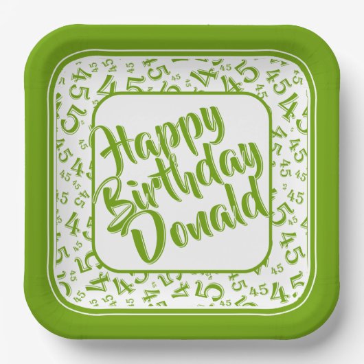 Birthday Age 45 Random Number Pattern Green/White Papieren Bordje (Voorkant)