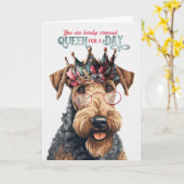 Birthday Airedale Terrier Dog Queen voor een dag Kaart (Gele Bloem)