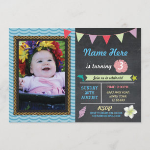 Birthday Aloha Zee Dolphin Star Photo Party Invite Kaart