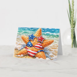 Birthday American Starfish with Flag Bikini Kaart