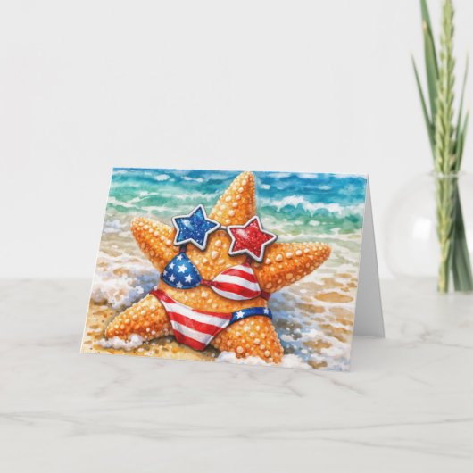 Birthday American Starfish with Flag Bikini Kaart (Voorkant)