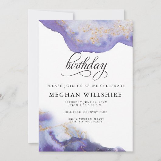 Birthday Amethyst Waterverf Geode Kaart (Voorkant)