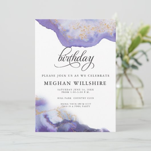 Birthday Amethyst Waterverf Geode Kaart (Staand voorkant)