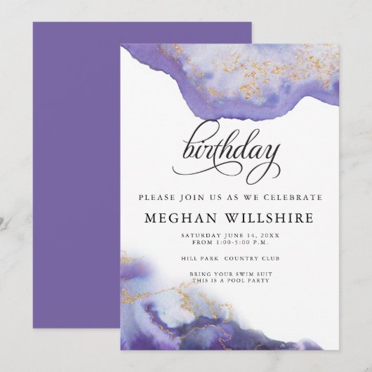 Birthday Amethyst Waterverf Geode Kaart (Voorkant / Achterkant)