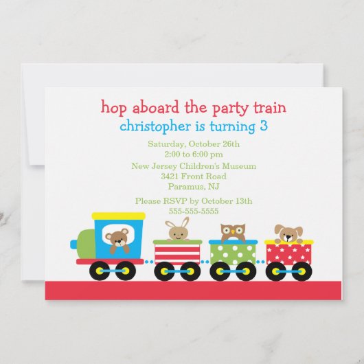Birthday Animal Train Birthday Invitation Kaart (Voorkant)