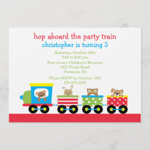 Birthday Animal Train Birthday Invitation Kaart