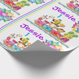 Birthday Animal Train Personaliseer naam en leefti Cadeaupapier