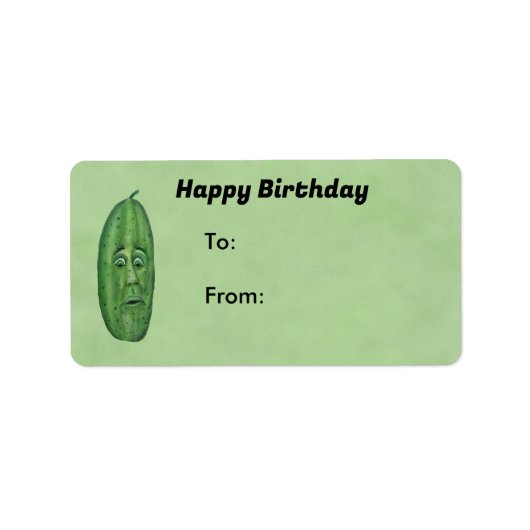 Birthday Anthropomorphic Green Pickle With Face Etiket (Voorkant)