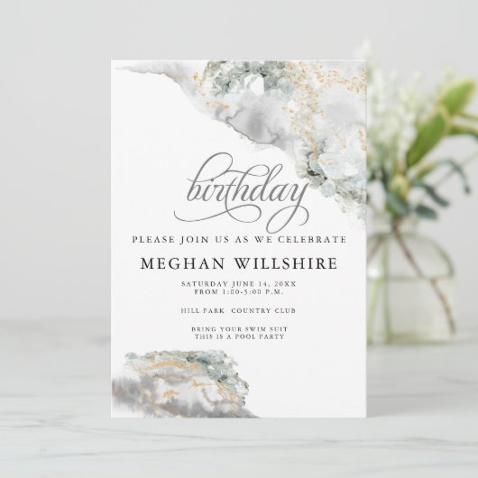 Birthday April Diamond Waterverf Geode Kaart (Staand voorkant)