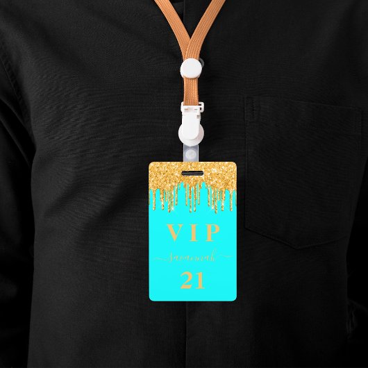 Birthday aqua gold glitter druppelt monogram vip badge
