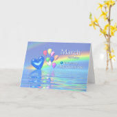 Birthday Aquamarine Heart Kaart (Gele Bloem)