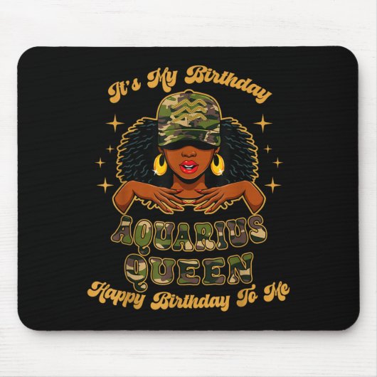 Birthday Aquarius Queen Camo Black Woman African Z Muismat (Voorkant)