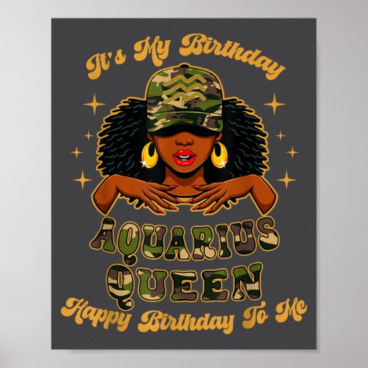 Birthday Aquarius Queen Camo Black Woman African Z Poster (Voorkant)