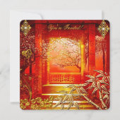 Birthday Asian Uitzicht Gold Bamboo Red Kaart (Voorkant)