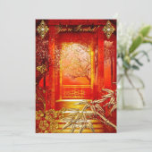 Birthday Asian Uitzicht Gold Bamboo Red Kaart (Staand voorkant)
