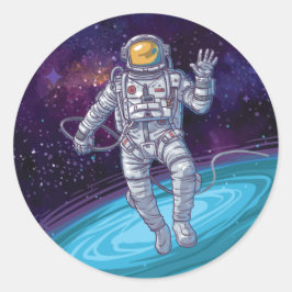 Birthday. Astronaut in de ruimte met Sterren & Gal Ronde Sticker