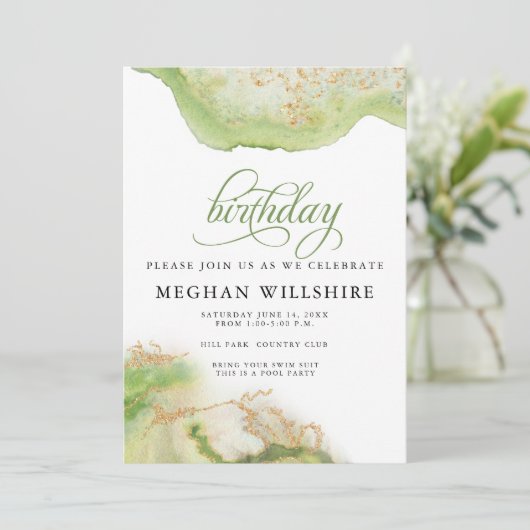 Birthday August Peridot Waterverf Geode Kaart (Staand voorkant)