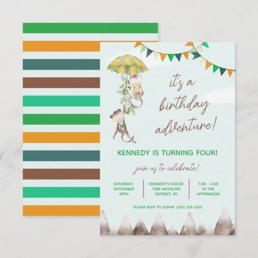 Birthday-avontuur, apen, bergen, Birthday Kaart (Voorkant / Achterkant)