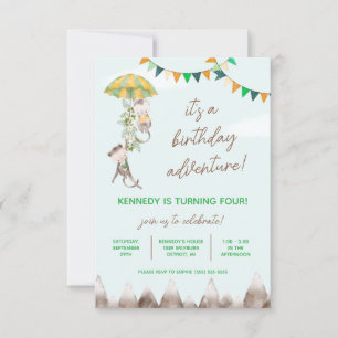 Birthday-avontuur, apen, bergen, Birthday Kaart