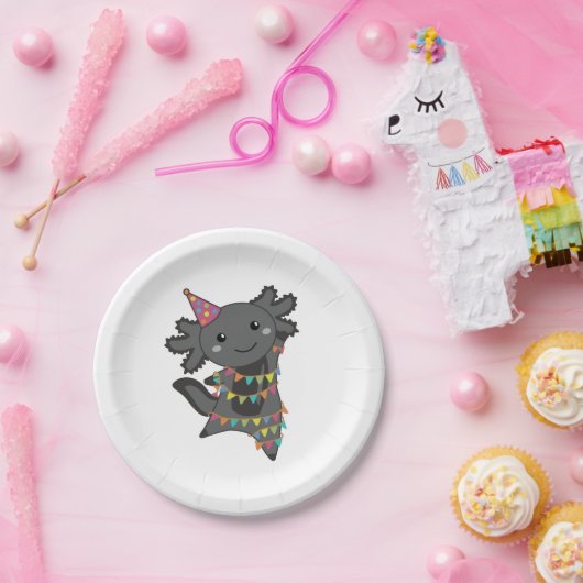 Birthday Axolotl Garland Adult Cloth Face Mask Papieren Bordje (Feest)