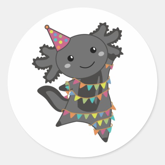 Birthday Axolotl Garland Classic Round Sticker (Voorkant)