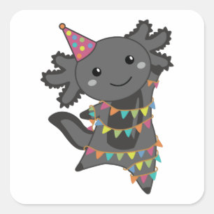 Birthday Axolotl Garland Vierkante Sticker