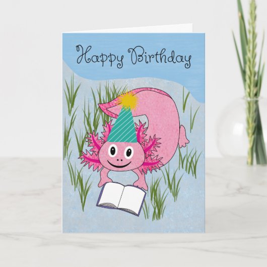 Birthday Axolotl Wearing Party Hat Kaart (Voorkant)
