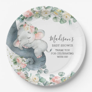 Birthday Baby shower pink Floral Elephant Girl  Papieren Bordje