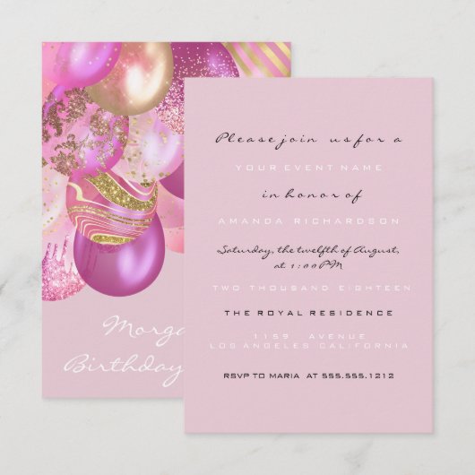 Birthday Baby shower roze goudballonfeest Kaart (Voorkant / Achterkant)