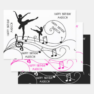 Birthday Ballerina Illustration & Muzieknoten Inpakpapier Vel