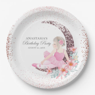 Birthday Ballerina Moon Glitter Persoonlijk Papieren Bordje