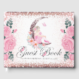 Birthday Ballerina Moon Pastel Pink Glitter Gastenboek