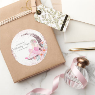 Birthday Ballerina Moon Personalized Luxury Ronde Sticker
