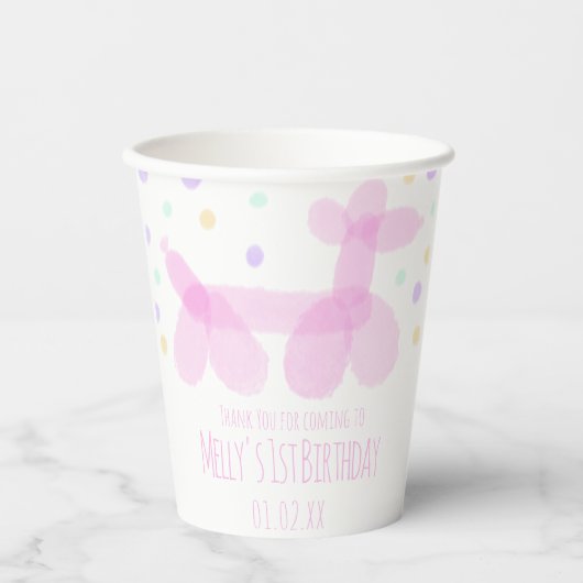 Birthday-ballondieren Roze pastel Papieren Bekers (Voorkant)