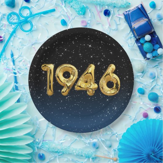 Birthday-ballonnen 1946 in sterren papieren bordje (Feest)