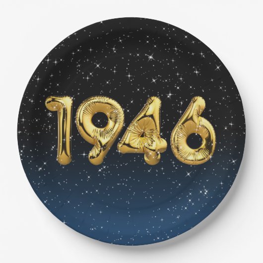 Birthday-ballonnen 1946 in sterren papieren bordje (Voorkant)