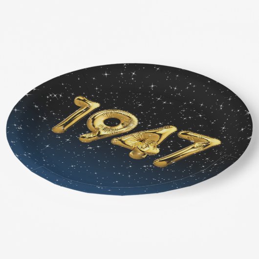 Birthday-ballonnen 1947 in sterren papieren bordje (Gekanteld)