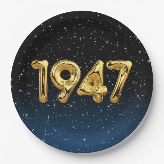 Birthday-ballonnen 1947 in sterren papieren bordje (Voorkant)