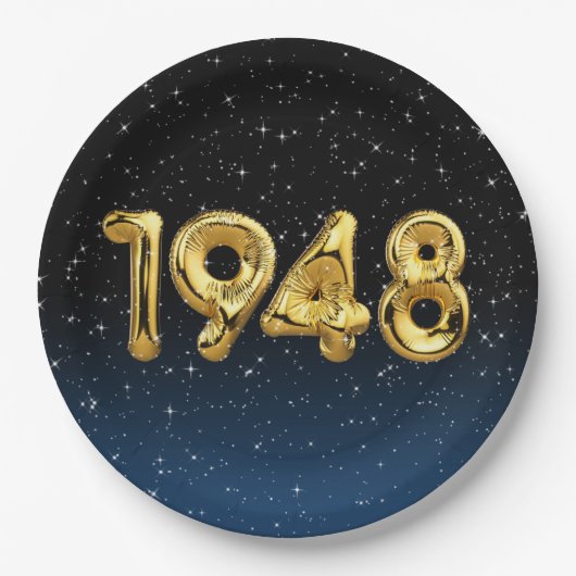 Birthday-ballonnen 1948 in sterren papieren bordje (Voorkant)