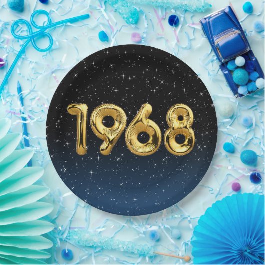 Birthday-ballonnen 1968 in sterren papieren bordje (Feest)