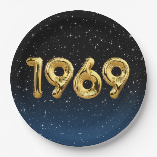 Birthday-ballonnen 1969 in sterren papieren bordje (Voorkant)