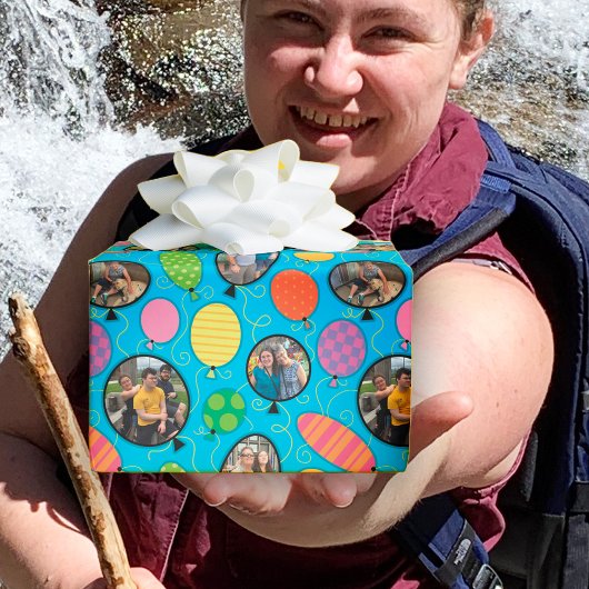 Birthday-ballonnen aangepaste foto-cadeau blauw, h cadeaupapier