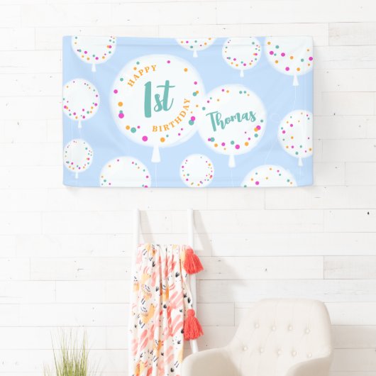 Birthday-ballonnen aanpasbaar vinylbanner blauw spandoek (Insitu)