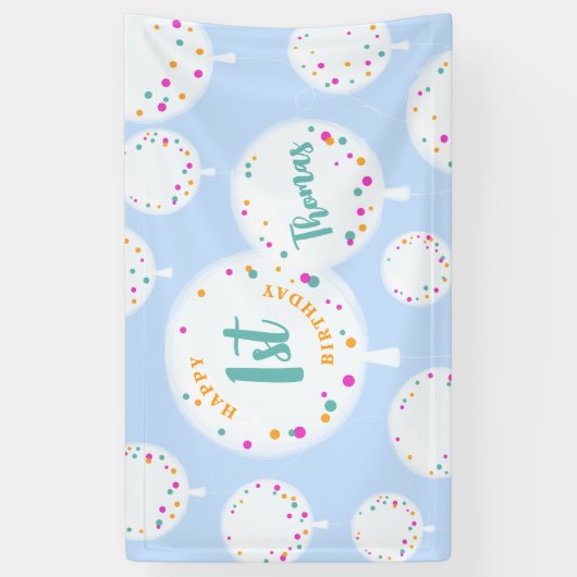 Birthday-ballonnen aanpasbaar vinylbanner blauw spandoek (Verticaal)