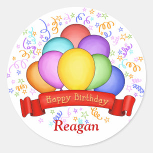 Birthday-ballonnen en bannerstickers ronde sticker