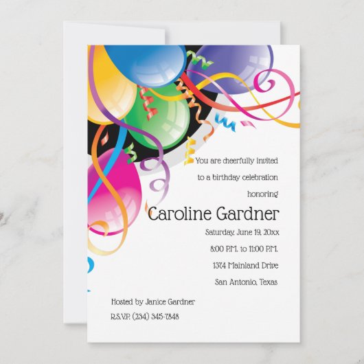 Birthday-ballonnen en Streamers, kleurrijk Kaart (Voorkant)