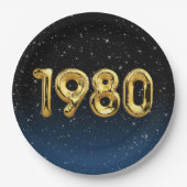 Birthday-ballonnen in 1980 in sterren papieren bordje (Voorkant)