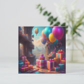 Birthday-ballonnen Kaart (Staand voorkant)